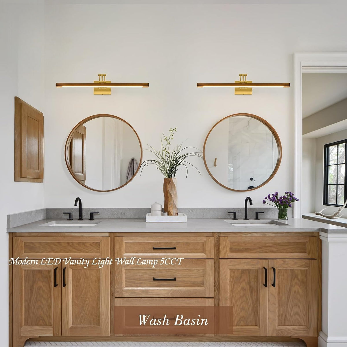 27.5‑Inch Gold Wood Hardwired Picture Light