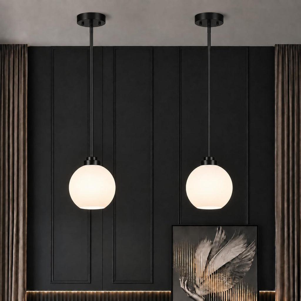 2‑Pack Milk‑Glass Globe Pendant Light