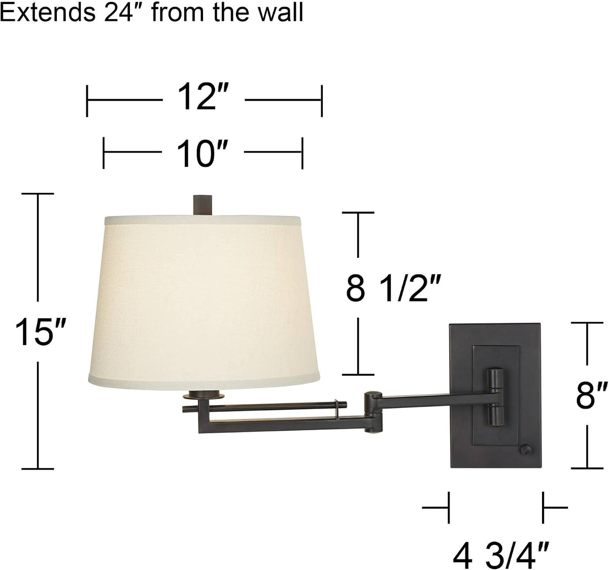 15‑Inch Bronze Plug‑In Swing‑Arm Wall Lamp