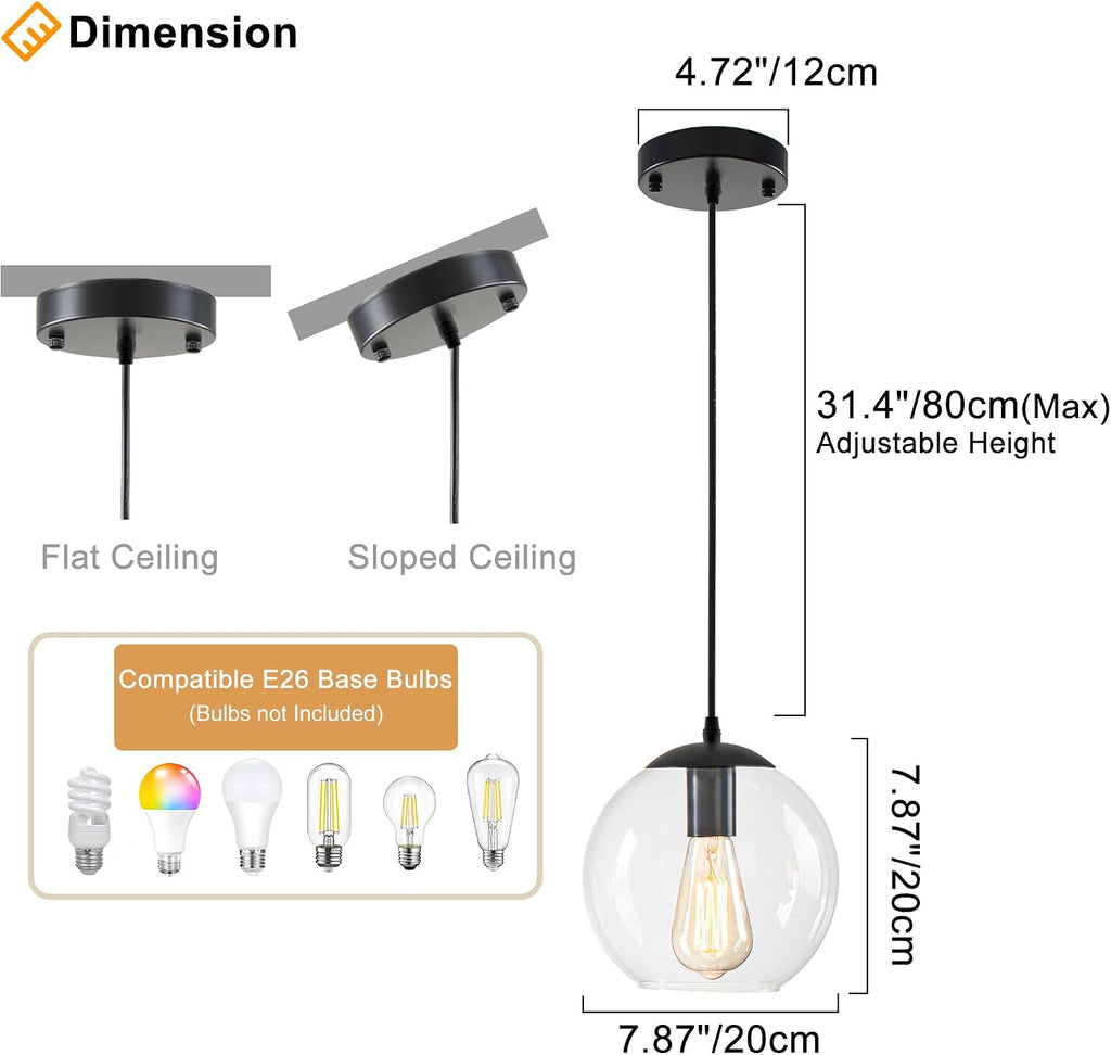 4.7‑Inch Black Clear‑Globe Cluster Pendant Light