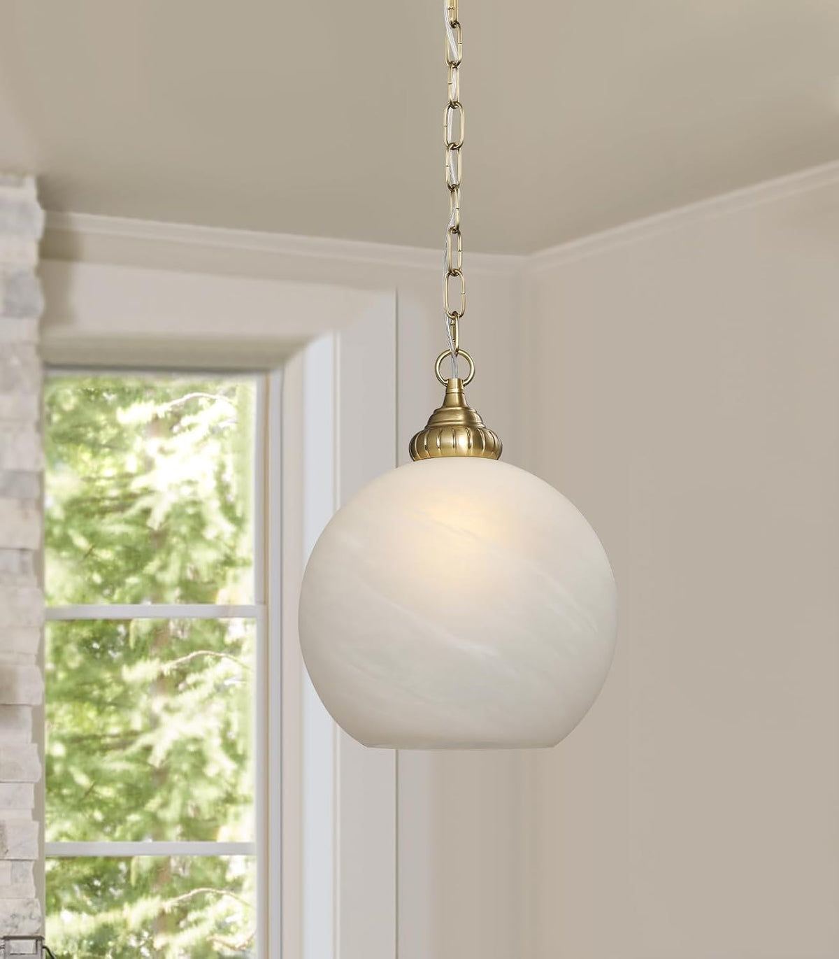 11.8‑Inch White Cloud‑Glass Brass Pendant Light