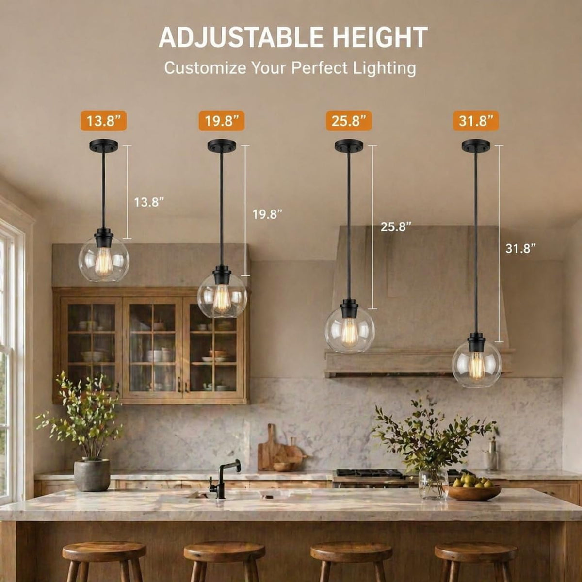 Black Clear‑Globe Globe Pendant Light 1‑Pack