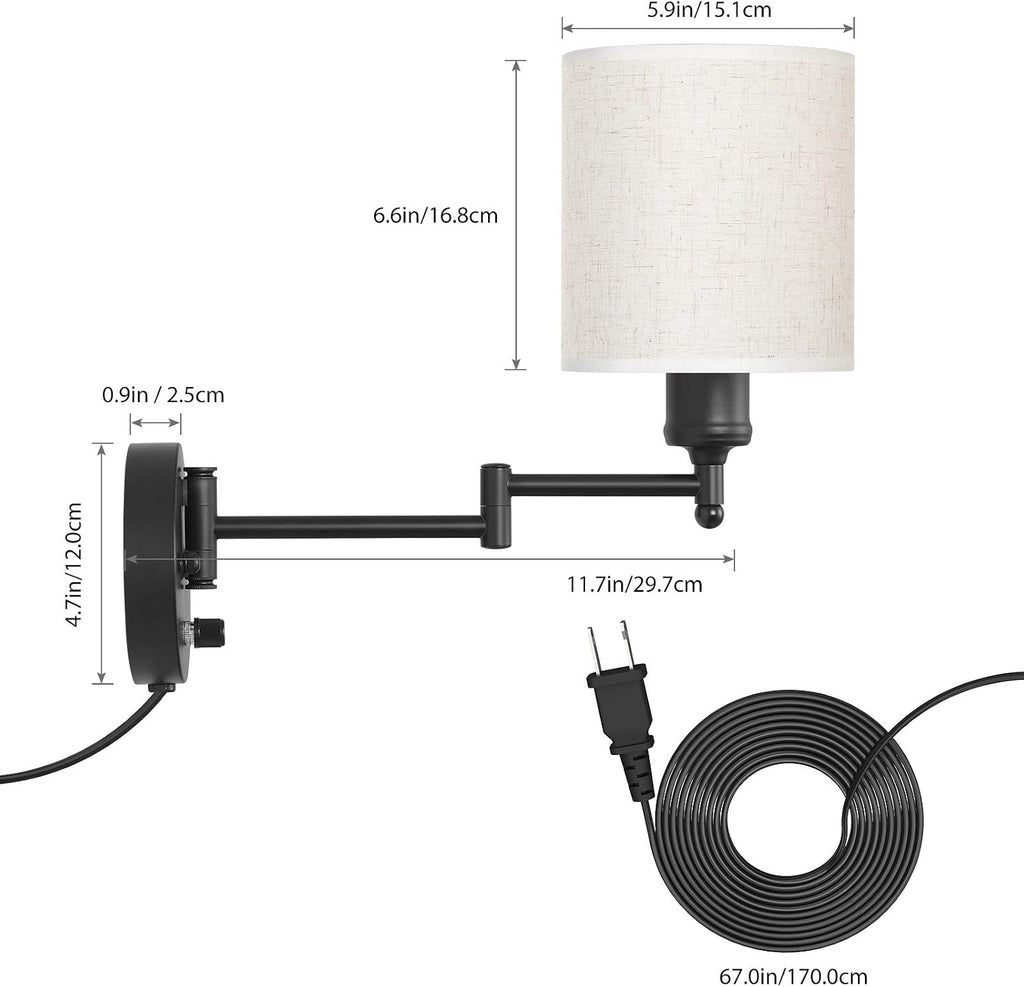Swing‑Arm Plug‑In Wall Sconce 2‑Pack