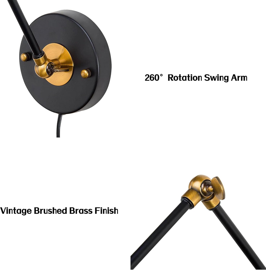 Black Industrial Swing‑Arm Adjustable Wall Sconce 2‑Pack
