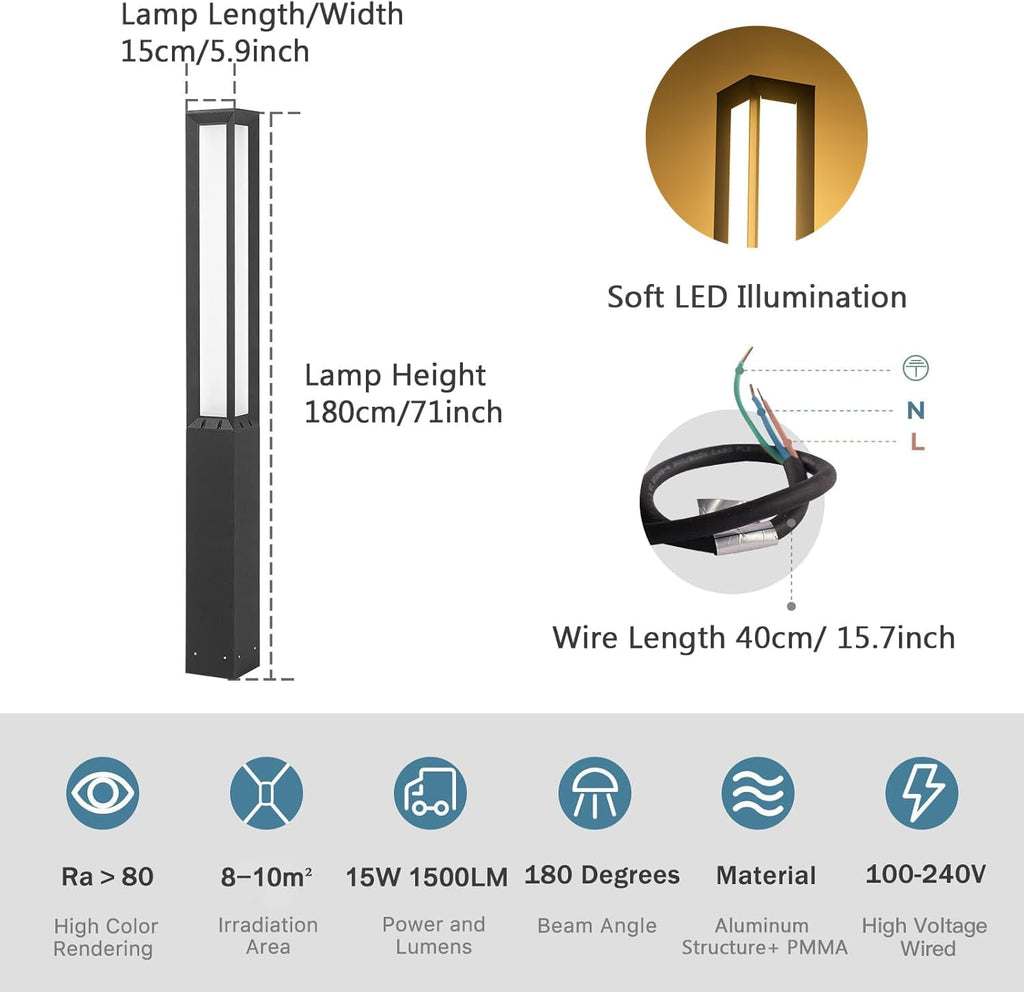 71‑Inch IP65 Outdoor LED Bollard Path Light