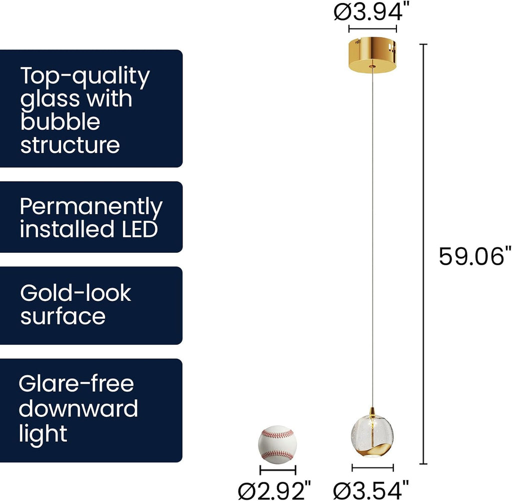 3.5‑Inch Gold Bubble‑Glass Single Pendant Light