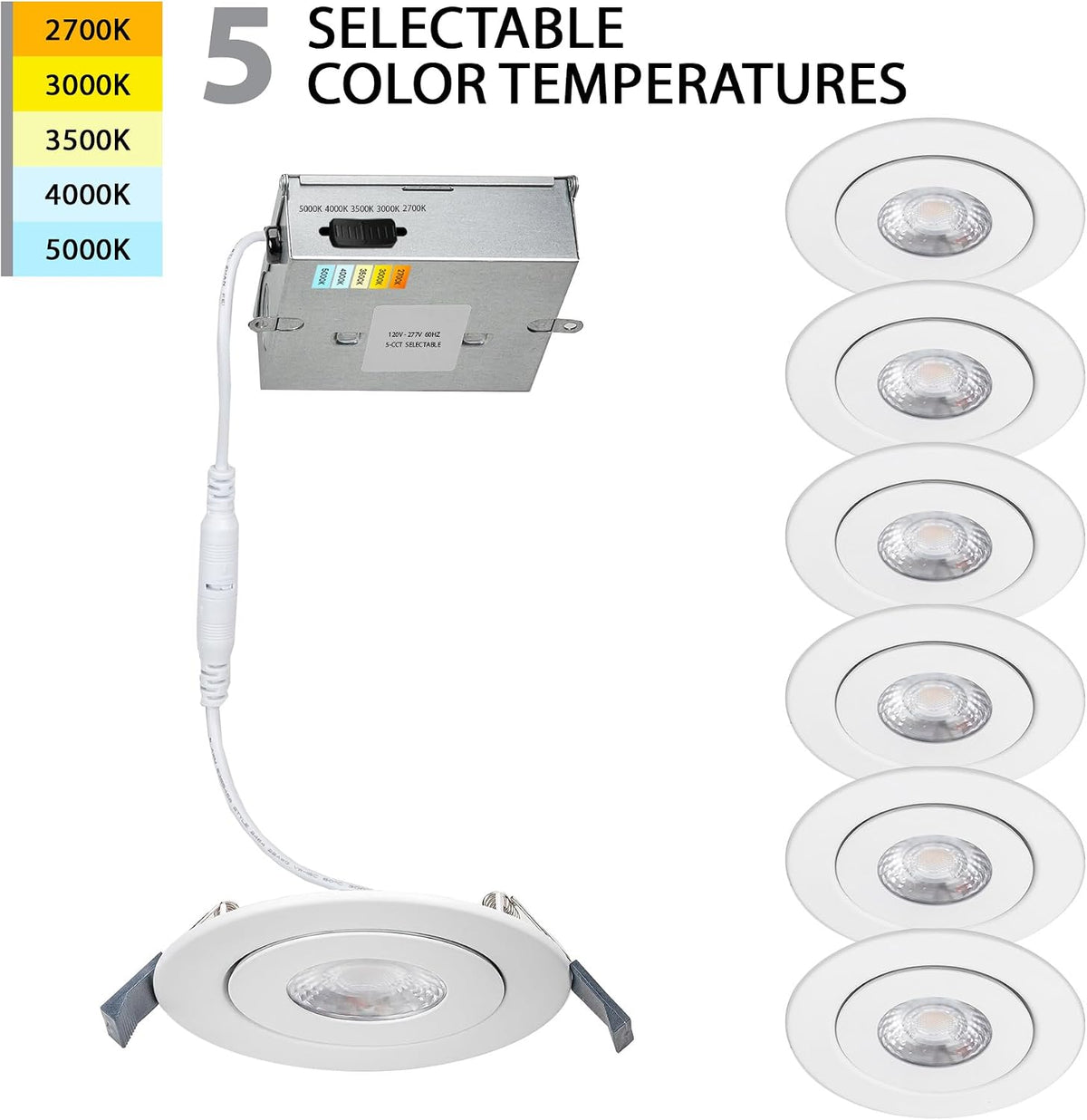 White 4‑Inch 5‑CCT Adjustable LED Recessed Light 6‑Pack