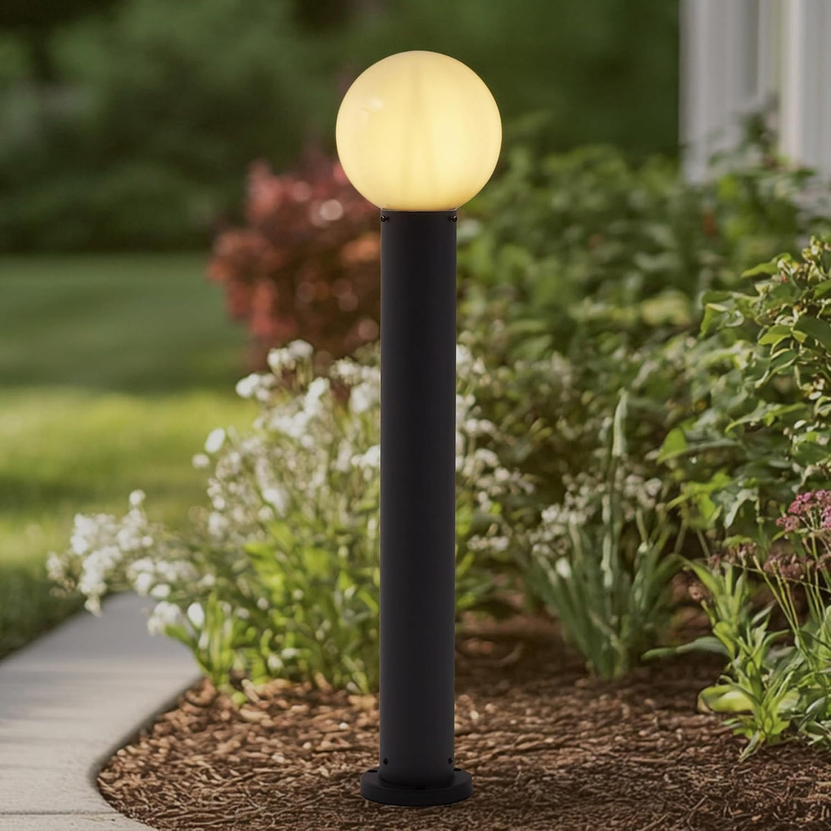 35.5‑Inch Black Opal‑Glass Outdoor Bollard Light