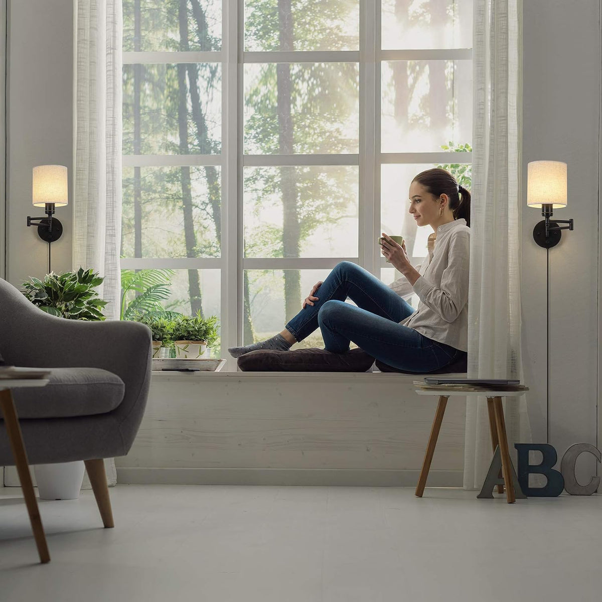 Swing‑Arm Plug‑In Wall Sconce 2‑Pack