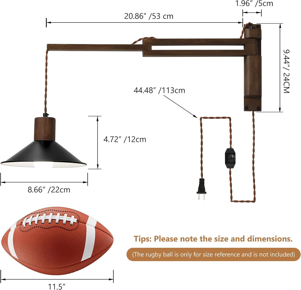 Farmhouse Wood Swing‑Arm Plug‑In Wall Lamp