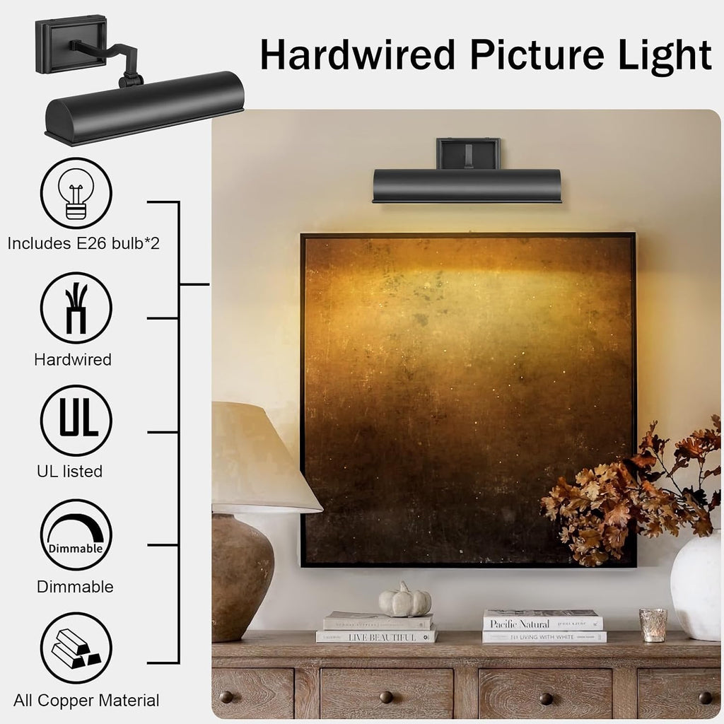 12‑Inch Bronze Hardwired Adjustable Picture Light