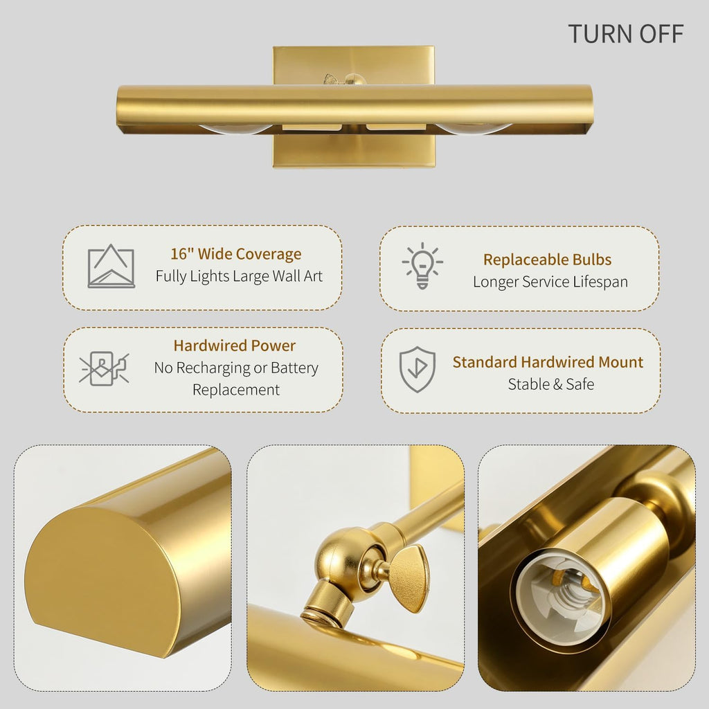 16‑Inch Gold Hardwired Library Picture Light