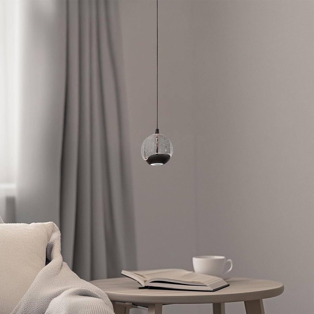 3.5‑Inch Black Bubble‑Glass Single Pendant Light