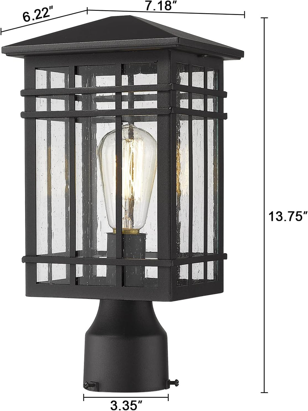 Black Seeded‑Glass Outdoor Post Lantern Fixture