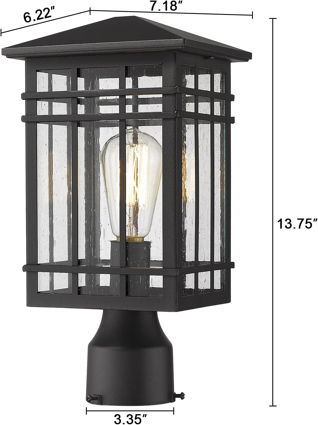 Black Seeded‑Glass Outdoor Post Lantern Fixture