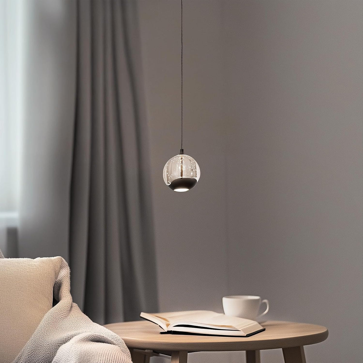 3.5‑Inch Black Bubble‑Glass Single Pendant Light