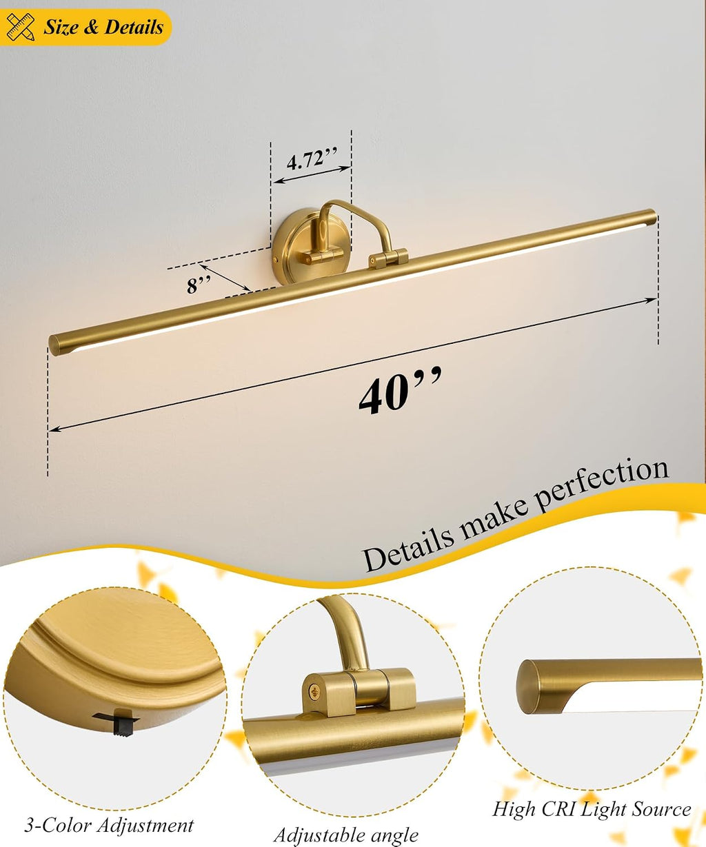 39‑Inch Brass Dimmable Swing‑Arm LED Picture Light
