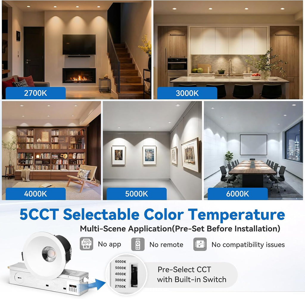 3‑Inch Anti‑Glare COB LED Recessed Spotlight 6‑Pack