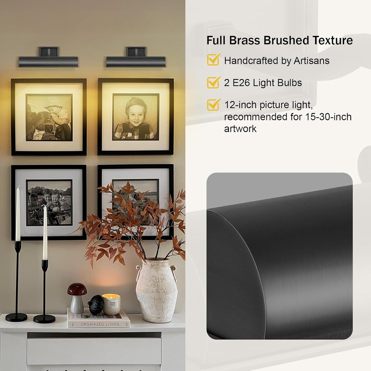 12‑Inch Bronze Hardwired Adjustable Picture Light