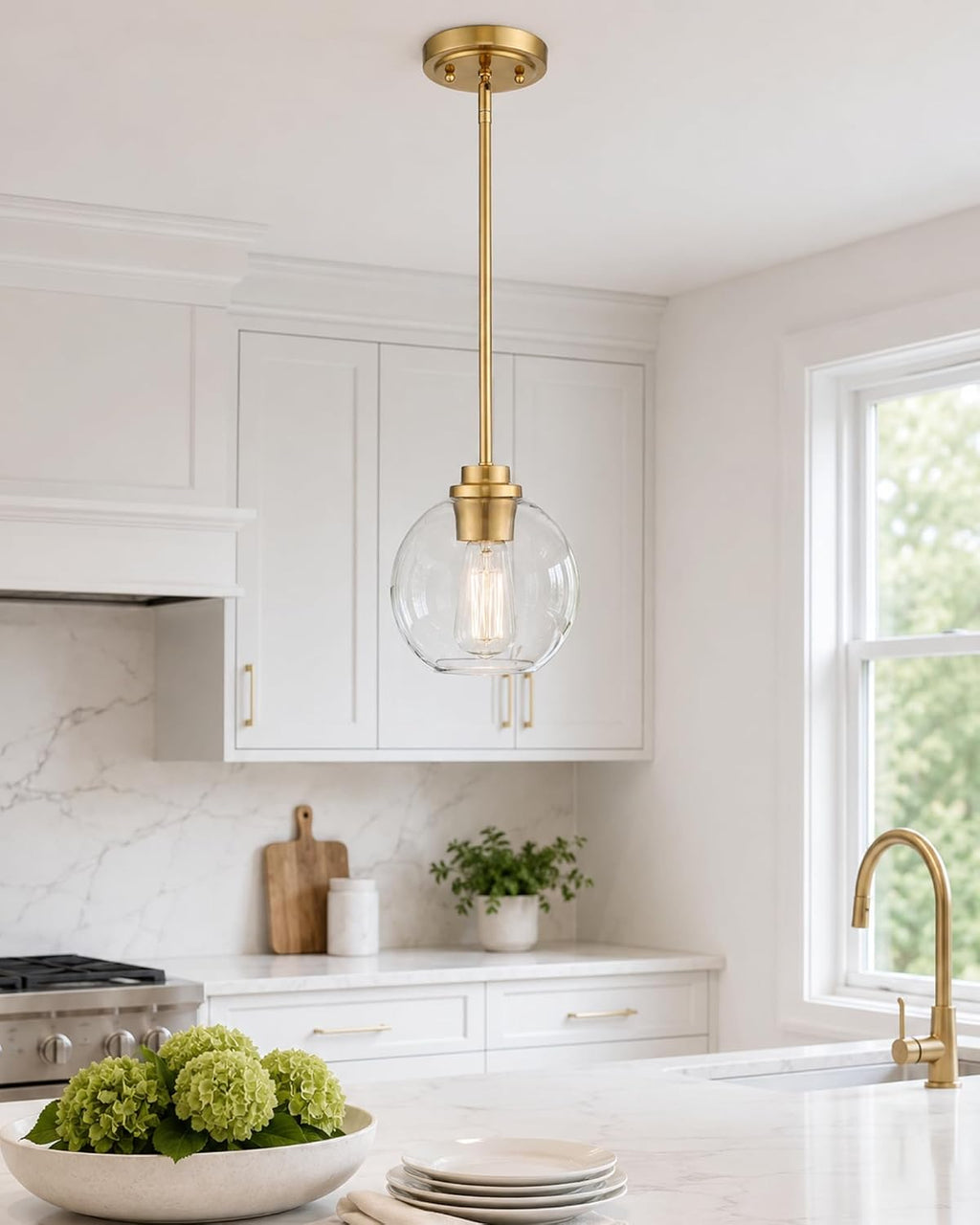 Brass Clear‑Globe‑Globe Pendant Light 2‑Pack