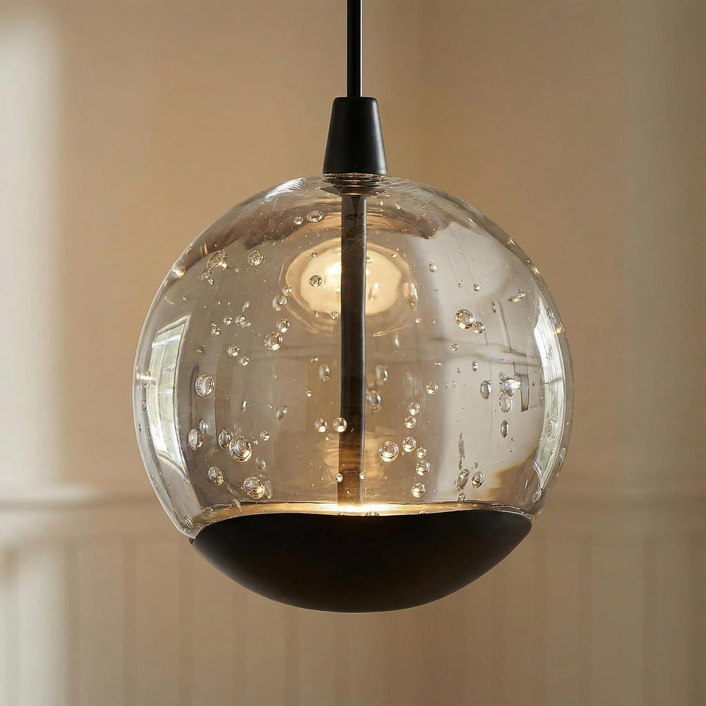 3.5‑Inch Black Bubble‑Glass Single Pendant Light