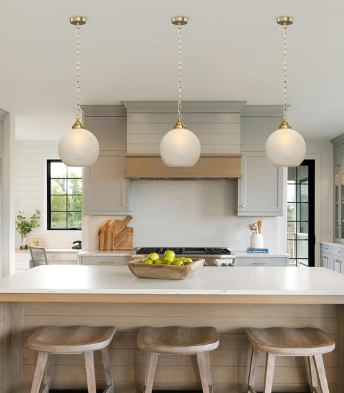 11.8‑Inch White Cloud‑Glass Brass Pendant Light