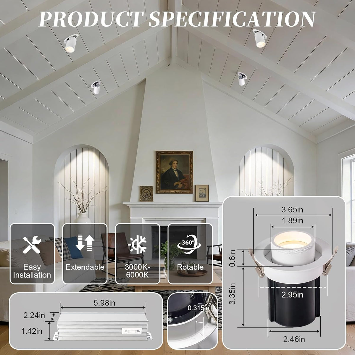 3‑Inch Zoomable 3CCT Gimbal Recessed Spotlight