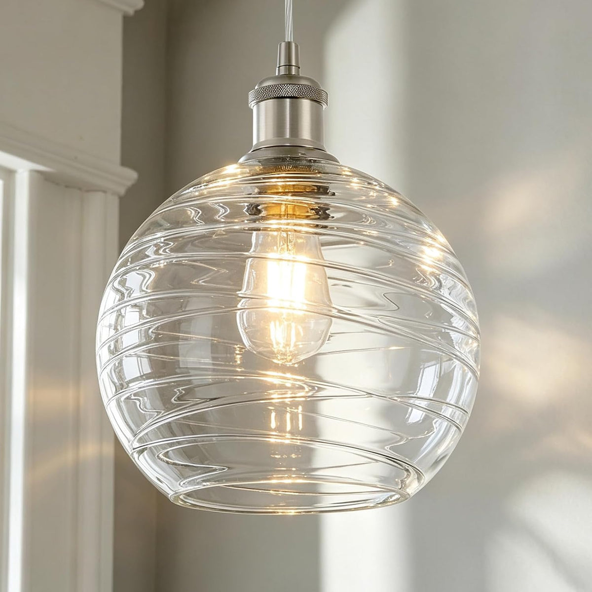 10‑Inch Brushed‑Nickel Globe‑Glass Pendant Light