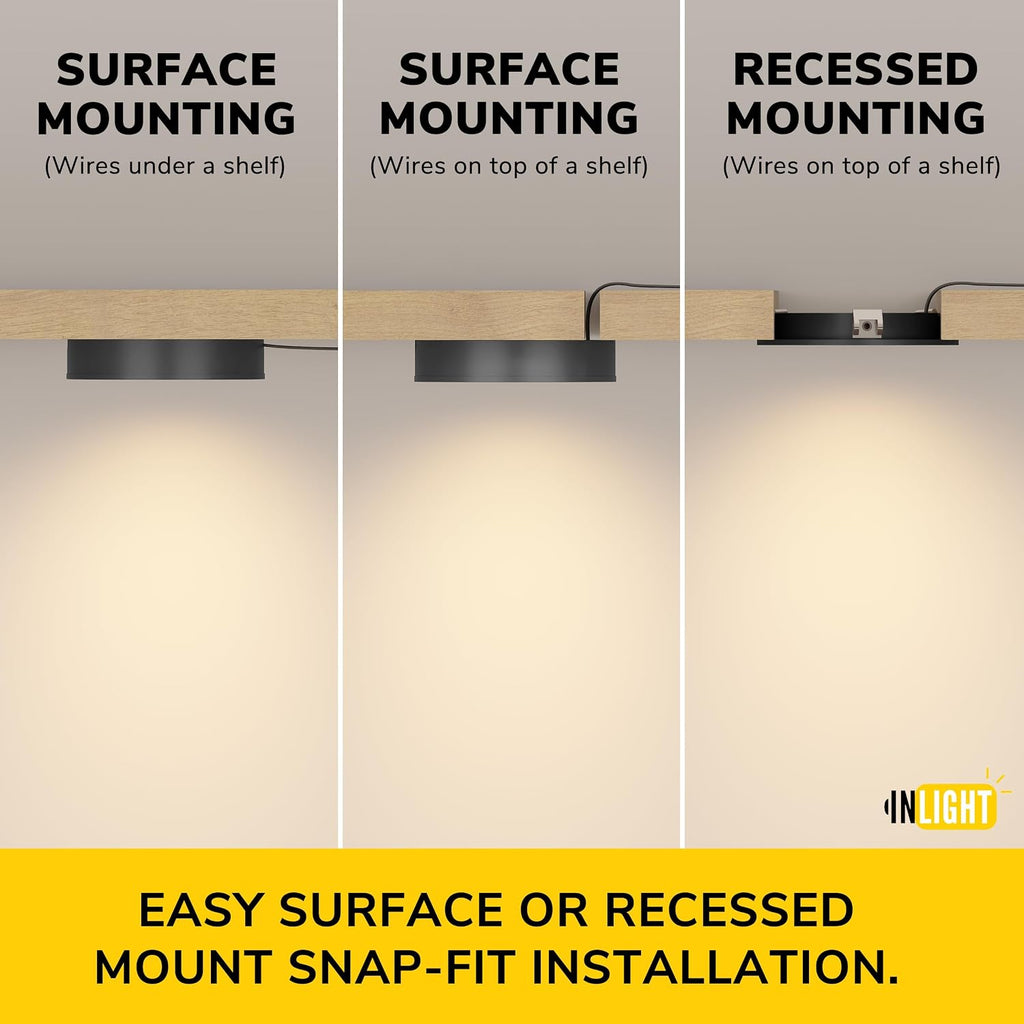Black 2.75‑Inch Plug‑in LED Puck Light 3‑Pack