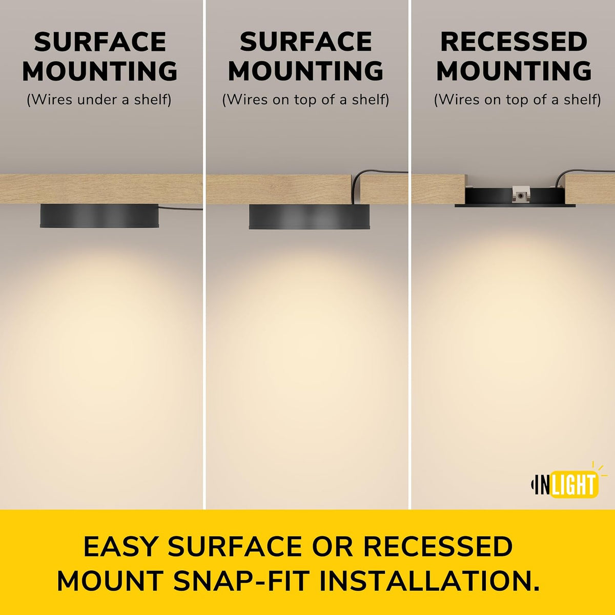 Black 2.75‑Inch Plug‑in LED Puck Light 3‑Pack