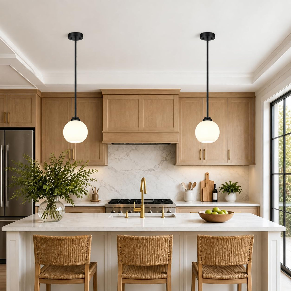 2‑Pack Milk‑Glass Globe Pendant Light