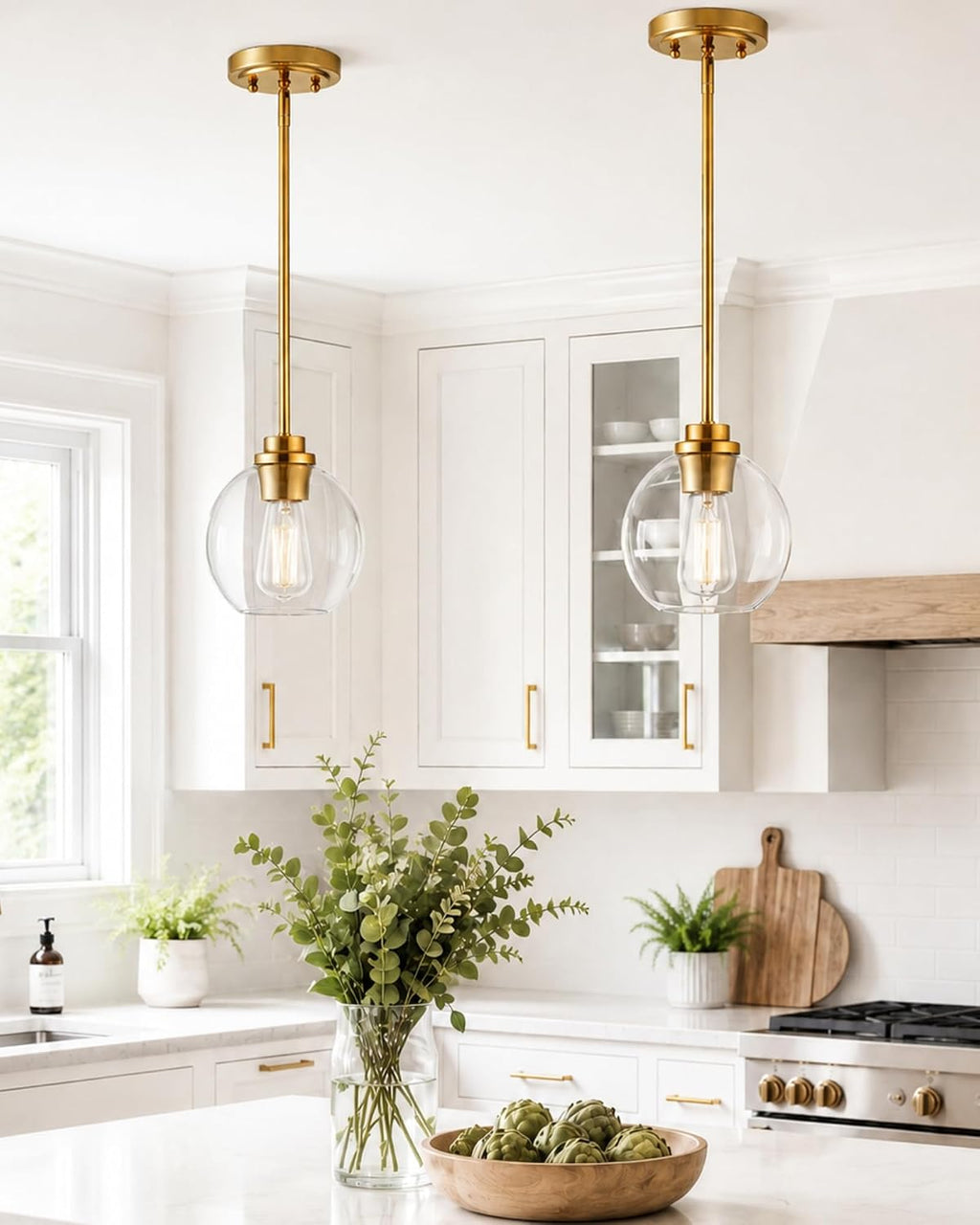 Brass Clear‑Globe‑Globe Pendant Light 2‑Pack