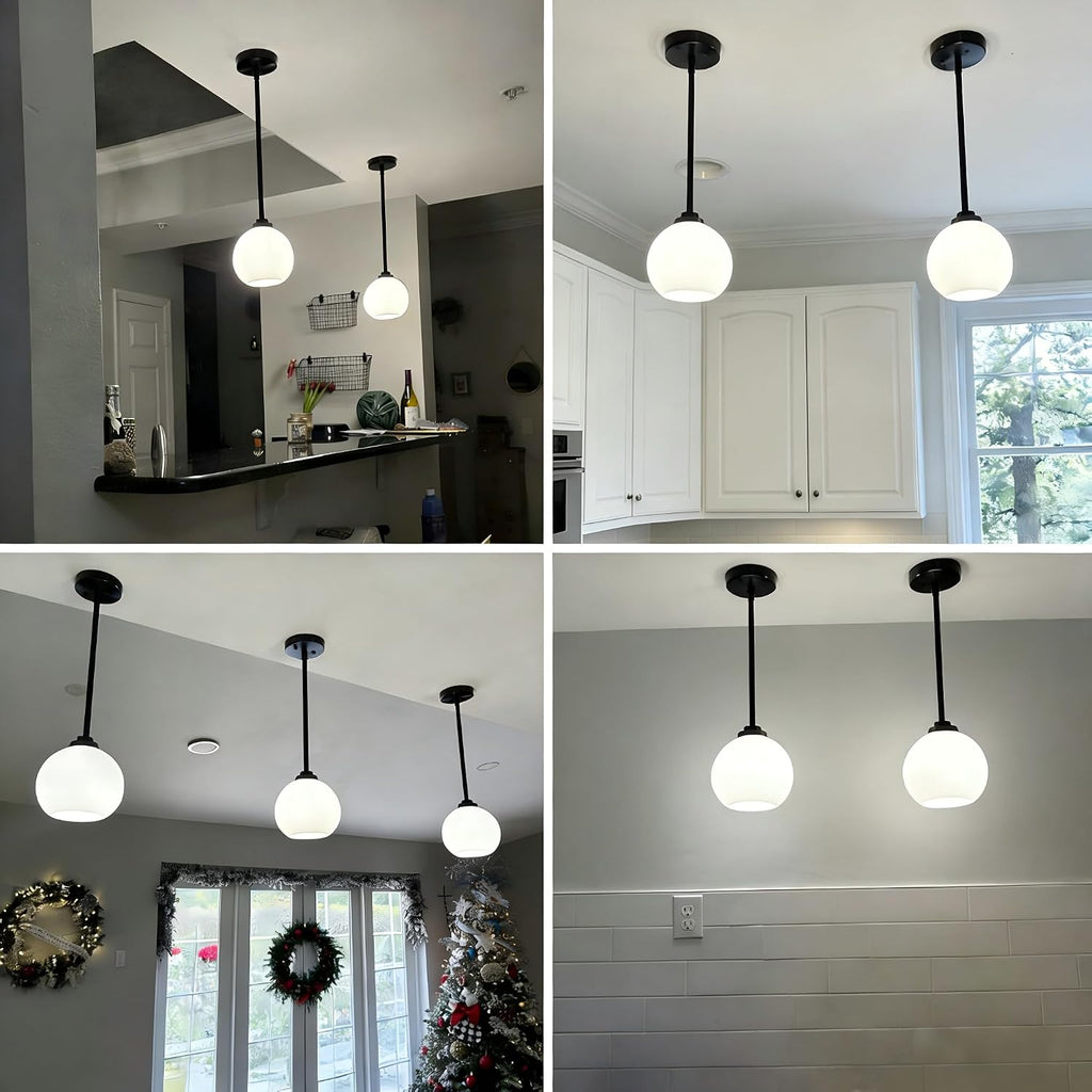 2‑Pack Milk‑Glass Globe Pendant Light