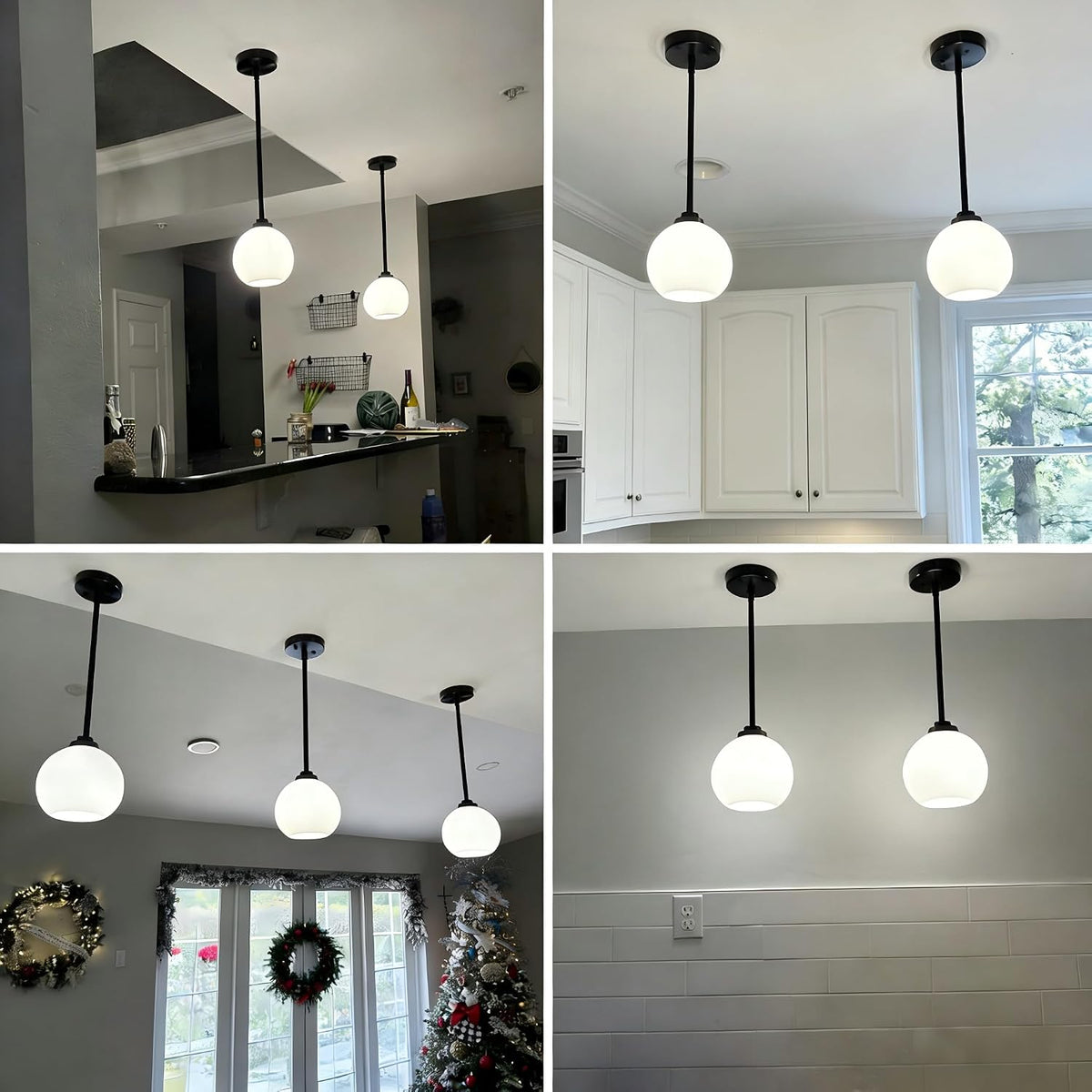 2‑Pack Milk‑Glass Globe Pendant Light