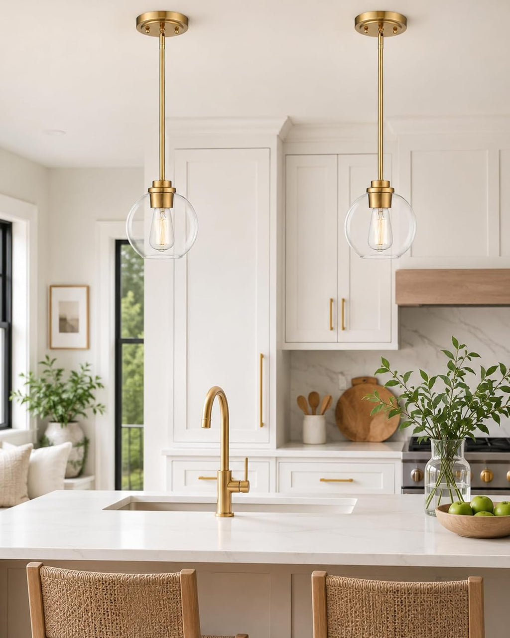 Brass Clear‑Globe‑Globe Pendant Light 2‑Pack