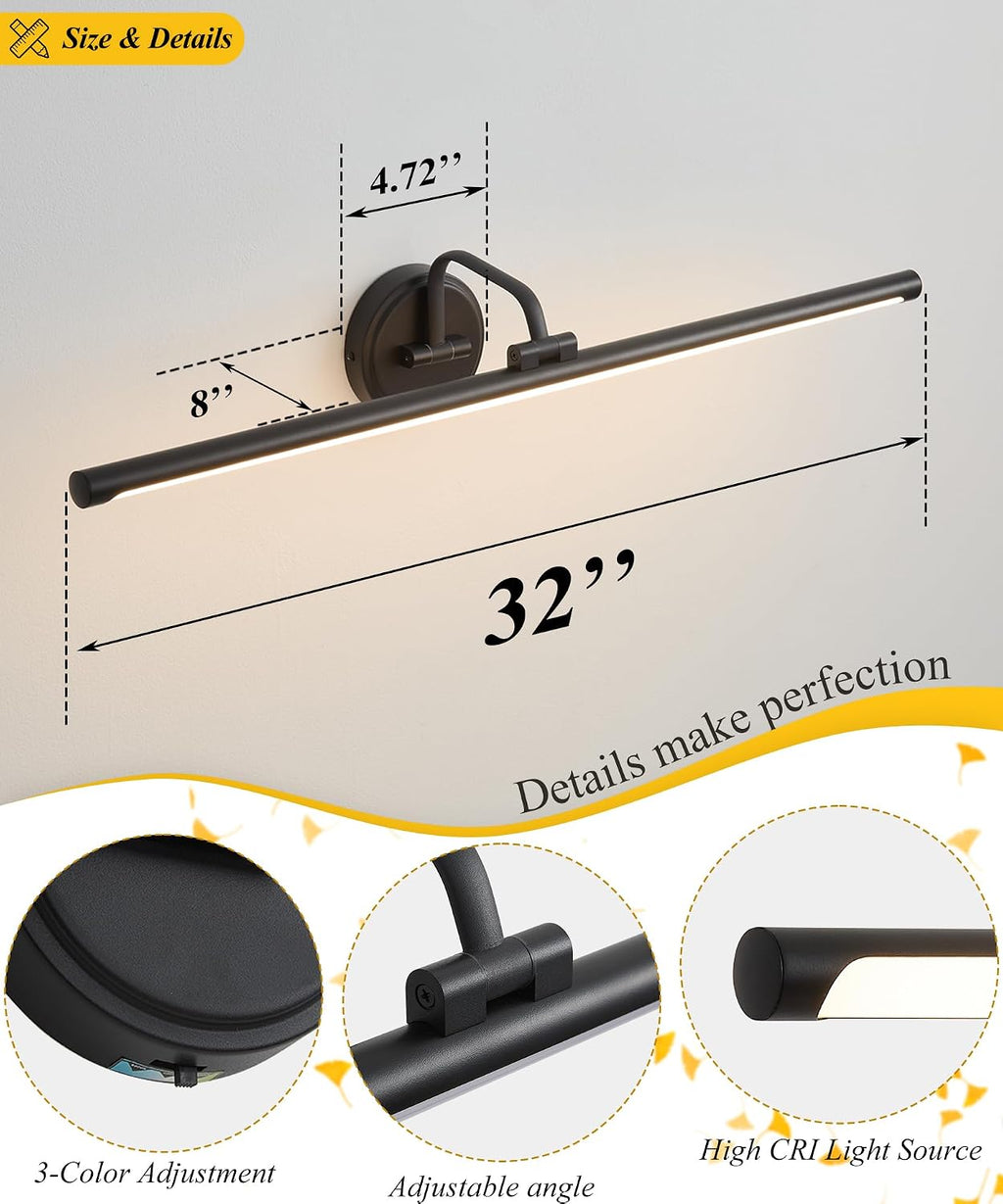 32‑Inch Black Dimmable Swing‑Arm LED Picture Light