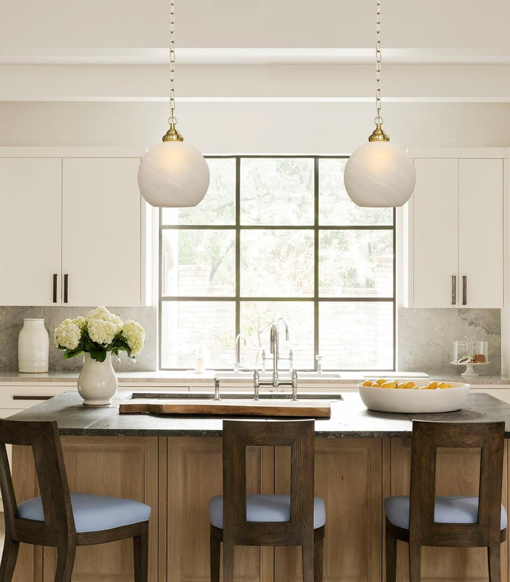 11.8‑Inch White Cloud‑Glass Brass Pendant Light