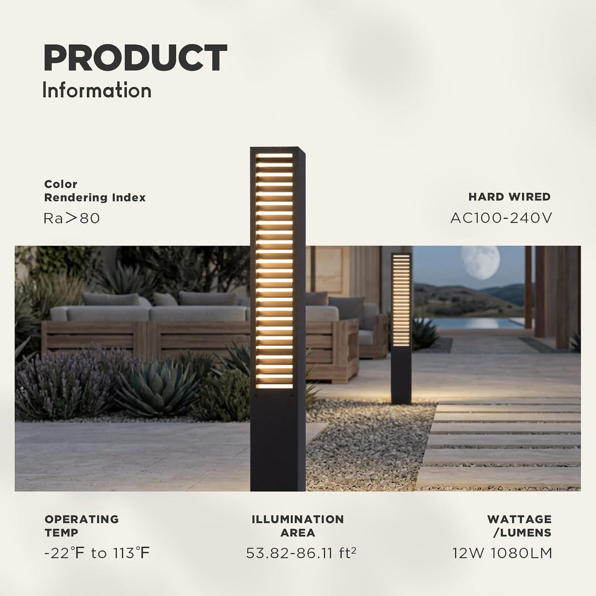 39‑Inch Wired Outdoor Landscape Path Light