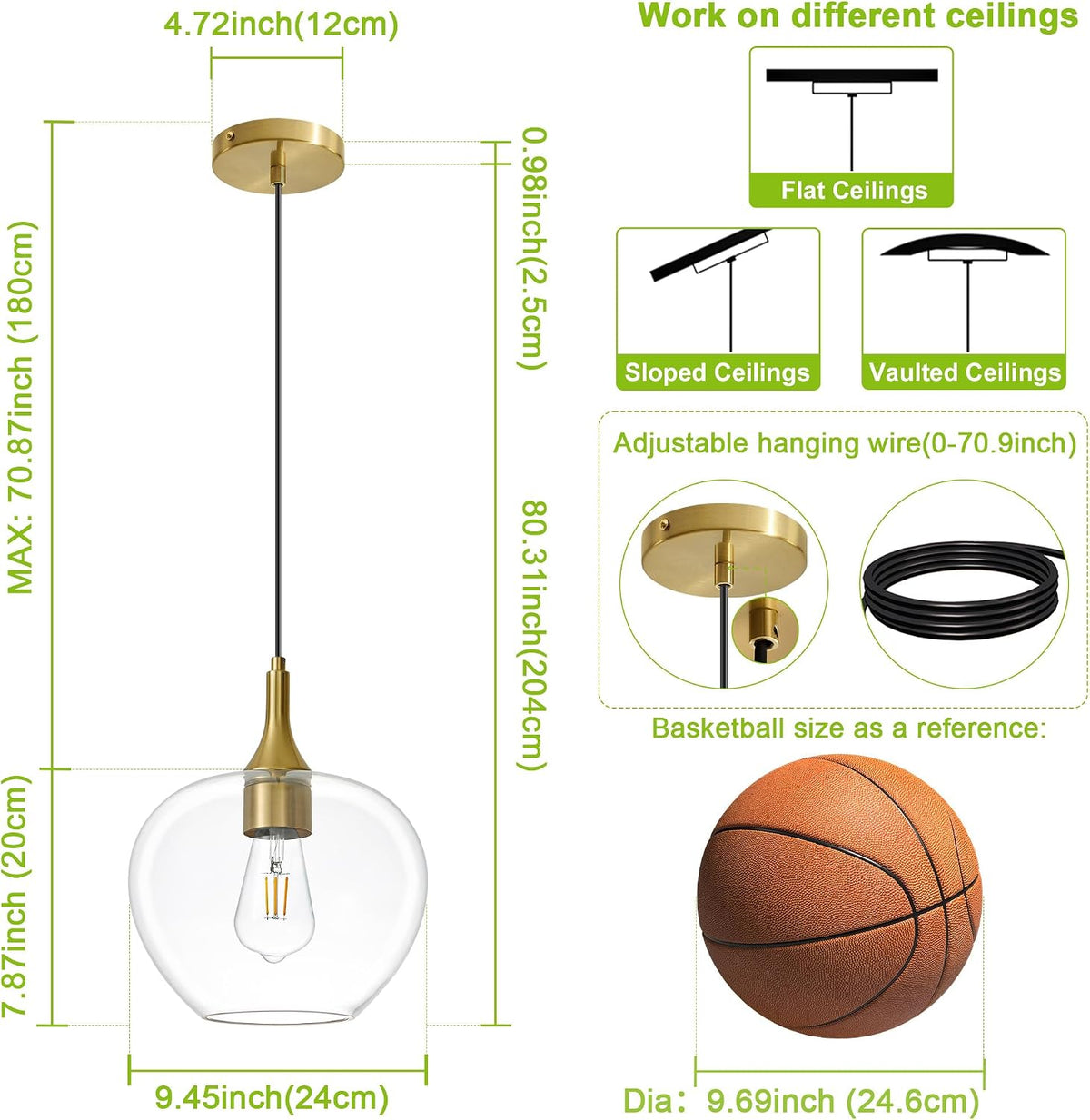 9.45‑Inch Gold Clear‑Glass Pendant Light 1‑Pack
