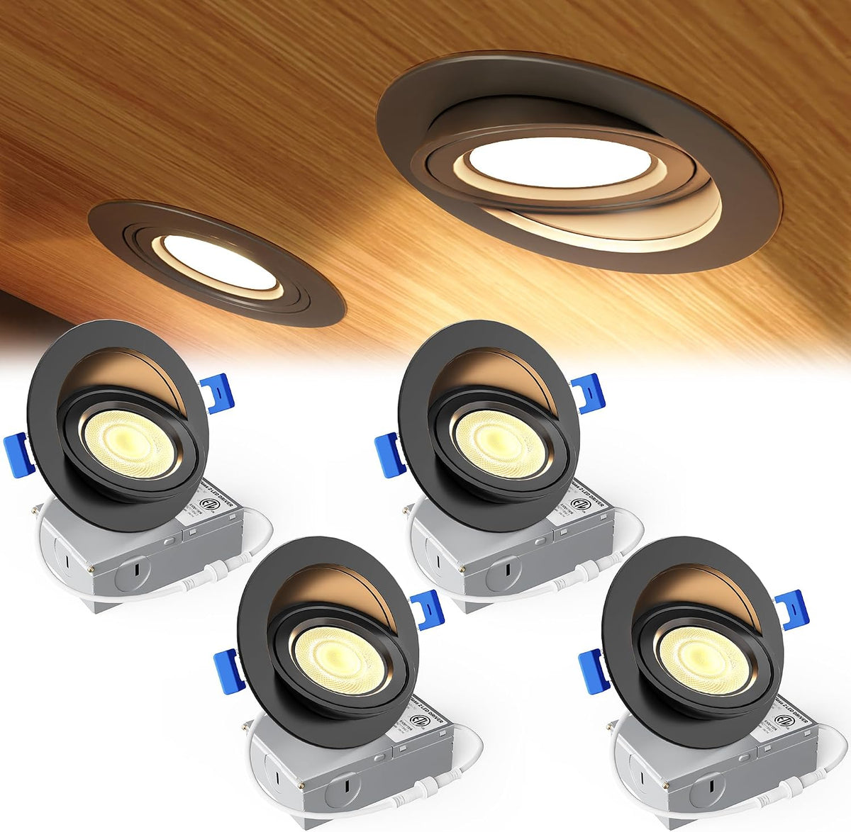 Black 4‑Inch 5CCT Gimbal LED Recessed Light 4‑Pack