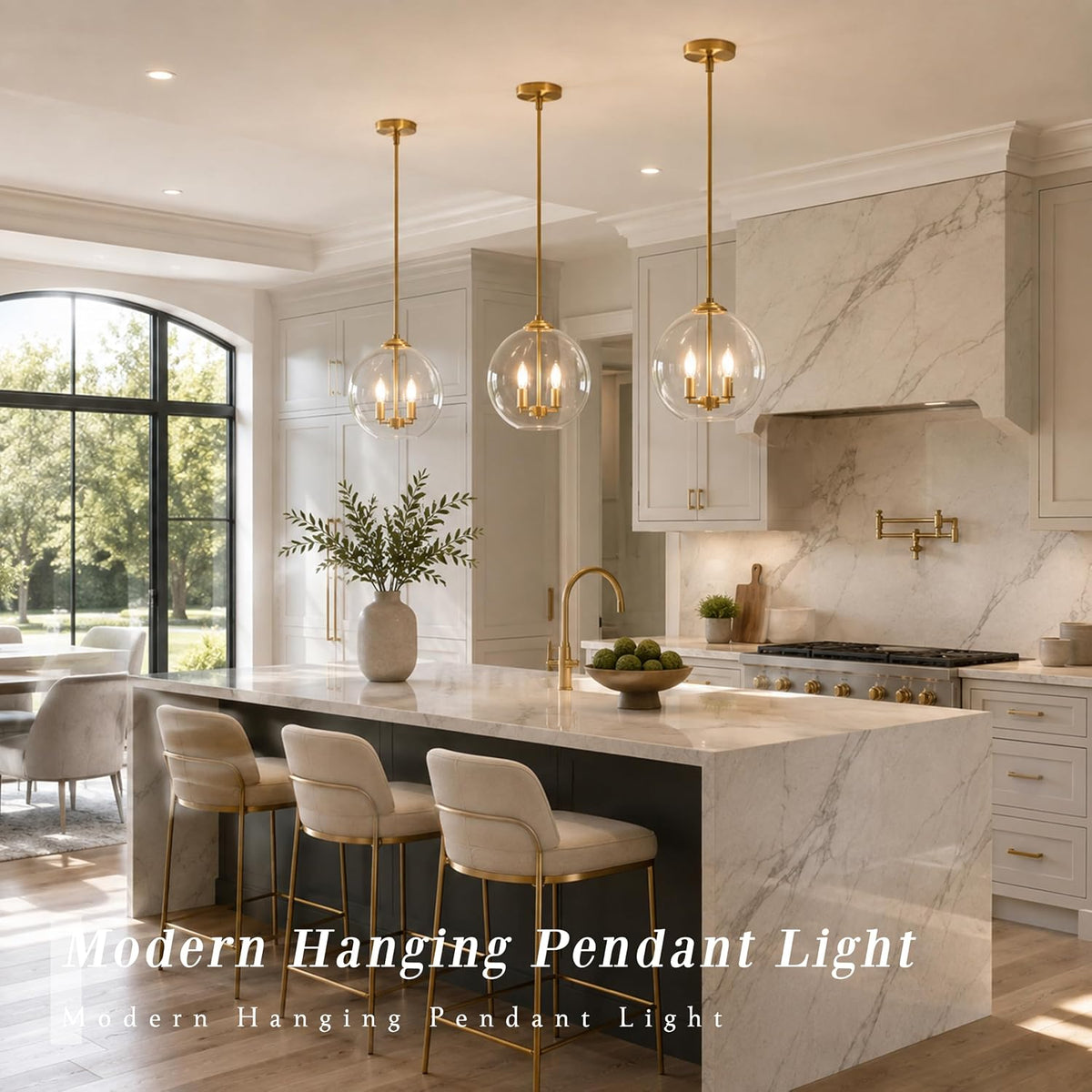 10‑Inch Gold Glass Globe Pendant Light 2‑Pack