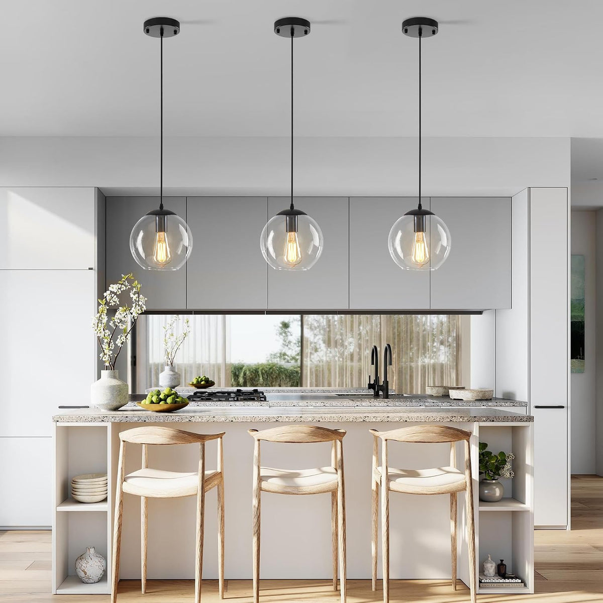 4.7‑Inch Black Clear‑Globe Cluster Pendant Light