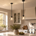 7‑Inch Matte‑Black Clear‑Globe Pendant Light 2‑Pack