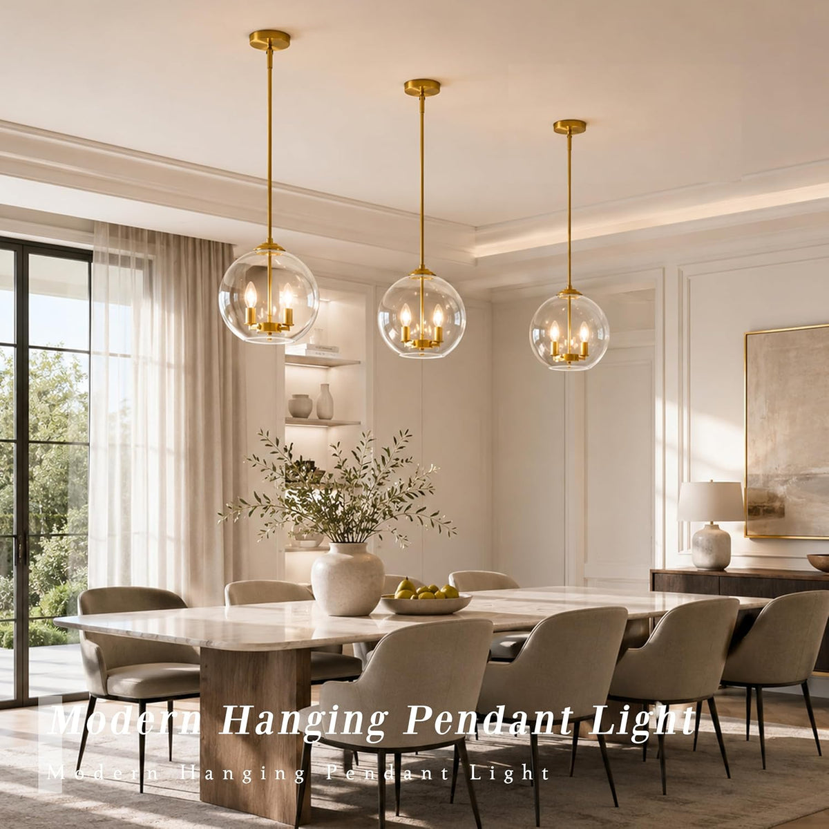 10‑Inch Gold Glass Globe Pendant Light 2‑Pack