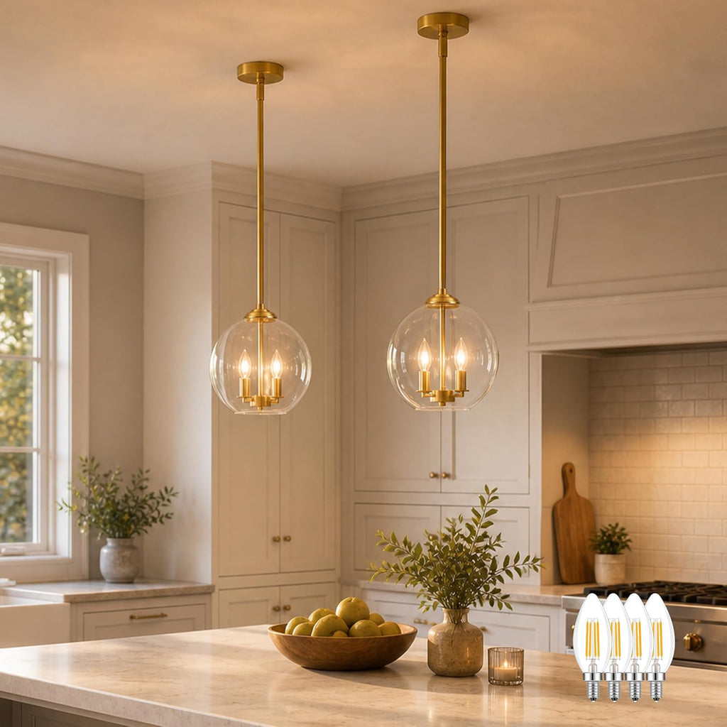10‑Inch Gold Glass Globe Pendant Light 2‑Pack