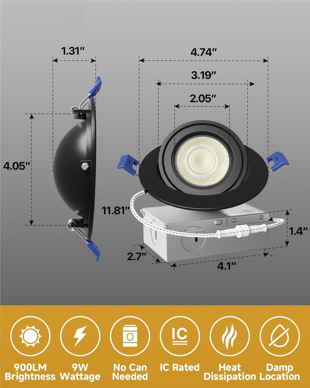 Black 4‑Inch 5CCT Gimbal LED Recessed Light 4‑Pack