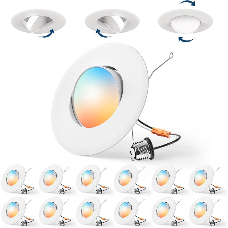6‑Inch 5CCT Gimbal LED Recessed Lights 12‑Pack
